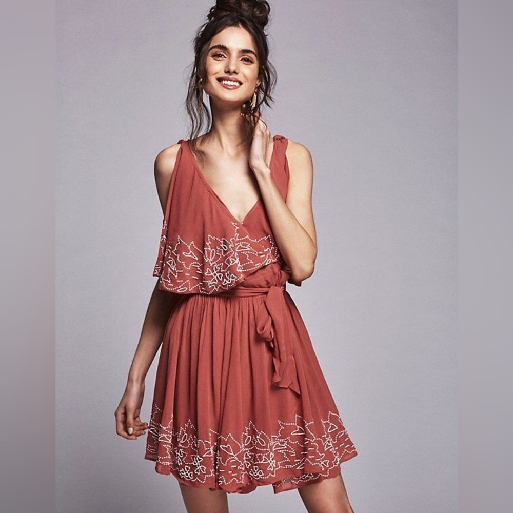 Free People Sylvia Beaded Dress - Terra Cotta XS